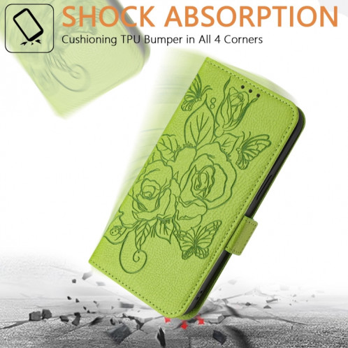 Pour Ulefone Note 18 Ultra Embossed Rose RFID Étui de téléphone en cuir antivol (Vert) SH102A1542-07