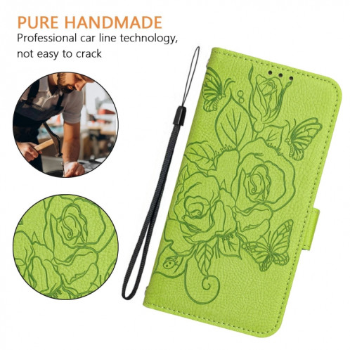 Pour Ulefone Note 18 Ultra Embossed Rose RFID Étui de téléphone en cuir antivol (Vert) SH102A1542-07