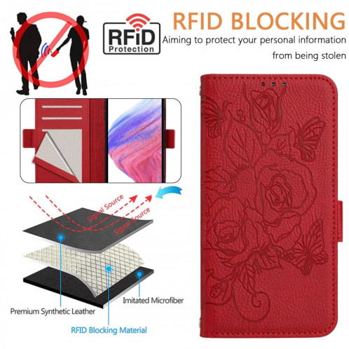 Pour Ulefone Note 18 Ultra Étui de téléphone en cuir antivol RFID en relief rose (rouge) SH102B125-07