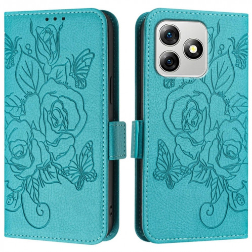 Pour Ulefone Note 18 Ultra Embossed Rose RFID Étui de téléphone en cuir antivol (bleu clair) SH102C1485-07