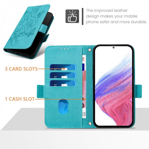 Pour Ulefone Note 18 Ultra Embossed Rose RFID Étui de téléphone en cuir antivol (bleu clair) SH102C1485-07