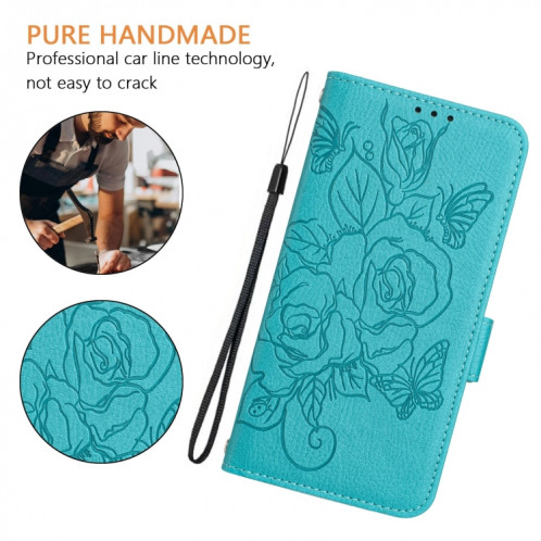 Pour Ulefone Note 18 Ultra Embossed Rose RFID Étui de téléphone en cuir antivol (bleu clair) SH102C1485-07