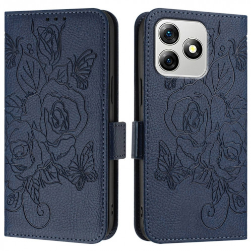Pour Ulefone Note 18 Ultra Étui de téléphone en cuir antivol RFID en relief rose (bleu foncé) SH102E642-07