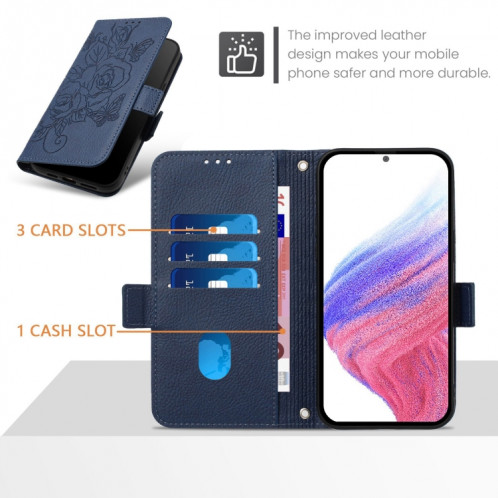 Pour Ulefone Note 18 Ultra Étui de téléphone en cuir antivol RFID en relief rose (bleu foncé) SH102E642-07