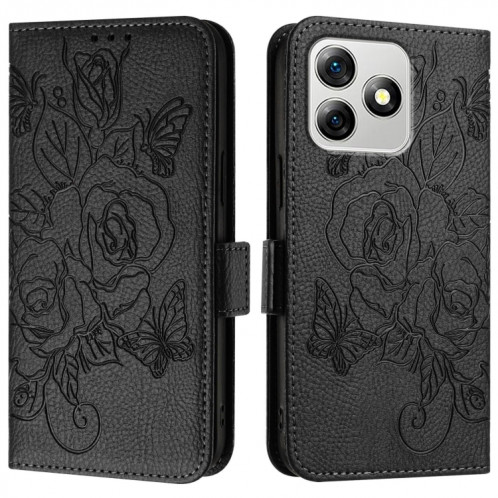 Pour Ulefone Note 18 Ultra Embossed Rose RFID Étui de téléphone en cuir antivol (Noir) SH102F1120-07