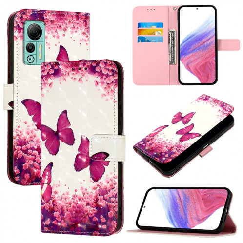 Pour Ulefone Note 14 Étui de téléphone en cuir à rabat horizontal avec peinture 3D (Papillon rose) SH801B1718-06