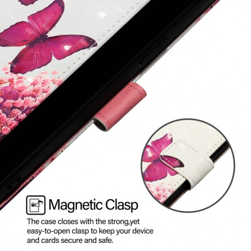 Pour Ulefone Note 14 Étui de téléphone en cuir à rabat horizontal avec peinture 3D (Papillon rose) SH801B1718-06