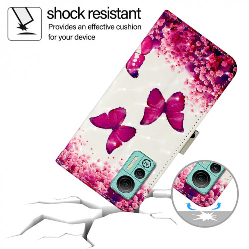 Pour Ulefone Note 14 Étui de téléphone en cuir à rabat horizontal avec peinture 3D (Papillon rose) SH801B1718-06