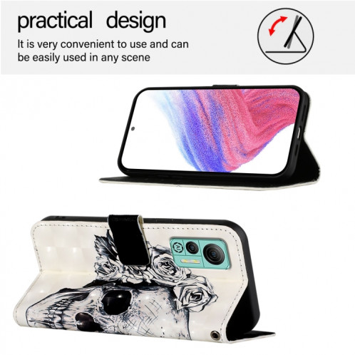 Pour Ulefone Note 14 Étui de téléphone en cuir à rabat horizontal avec peinture 3D (crâne) SH801G1514-06