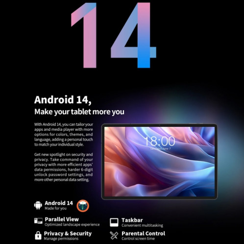 Tablette PC Teclast T65 Max 13 pouces, 8 Go + 256 Go, Android 14 MediaTek Helio G99 Octa Core, 4G LTE double SIM ST7201802-030