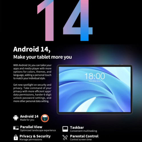 Tablette PC Teclast T50HD 11 pouces, 6 Go + 256 Go, Android 14 Unisoc T606 Octa Core, 4G LTE double SIM ST80011088-027