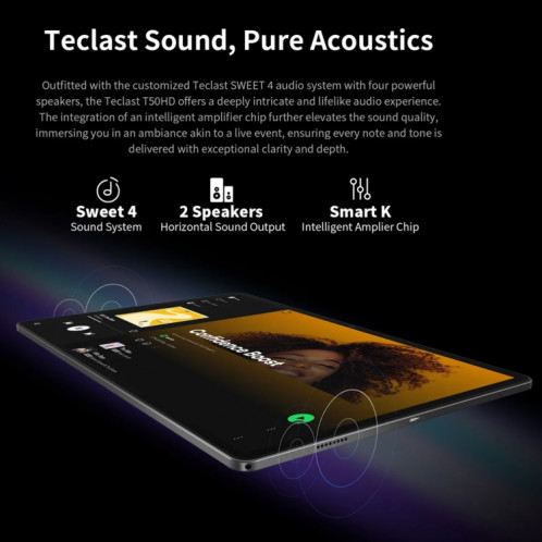 Tablette PC Teclast T50HD 11 pouces, 6 Go + 256 Go, Android 14 Unisoc T606 Octa Core, 4G LTE double SIM ST80011088-027