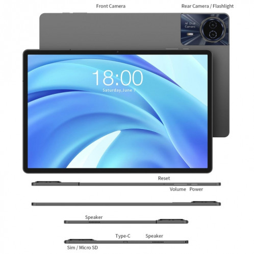 Tablette PC Teclast T50HD 11 pouces, 6 Go + 256 Go, Android 14 Unisoc T606 Octa Core, 4G LTE double SIM ST80011088-027