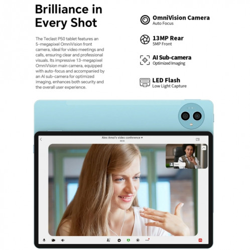 Teclast P50 Tablette PC 11 pouces, 6 Go + 128 Go, Android 14 Unisoc T606 Octa Core, 4G LTE Dual SIM (bleu glacier) ST601A230-024