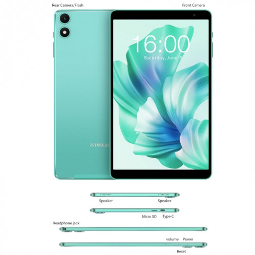 Teclast P85T Tablette PC 8 pouces WiFi6, 4 Go + 64 Go, Android 14 Allwinner A523 Octa Core (vert menthe) ST401A606-020