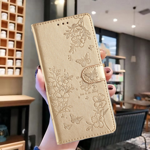 Pour Ulefone Note 14 Étui de téléphone en cuir gaufré avec fleur d'amour papillon (or) SH301A650-06