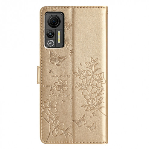Pour Ulefone Note 14 Étui de téléphone en cuir gaufré avec fleur d'amour papillon (or) SH301A650-06