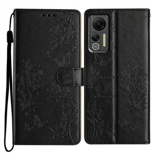 Pour Ulefone Note 14 Étui de téléphone en cuir gaufré avec fleur d'amour papillon (noir) SH301B187-06