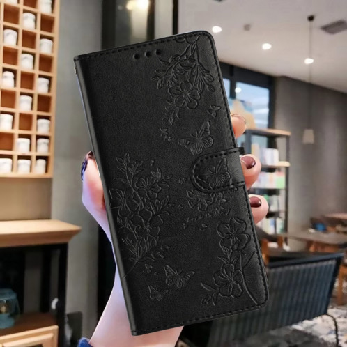 Pour Ulefone Note 14 Étui de téléphone en cuir gaufré avec fleur d'amour papillon (noir) SH301B187-06