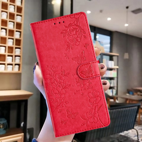 Pour Ulefone Note 14 Étui de téléphone en cuir gaufré avec motif papillon et fleur (rouge) SH301C502-06