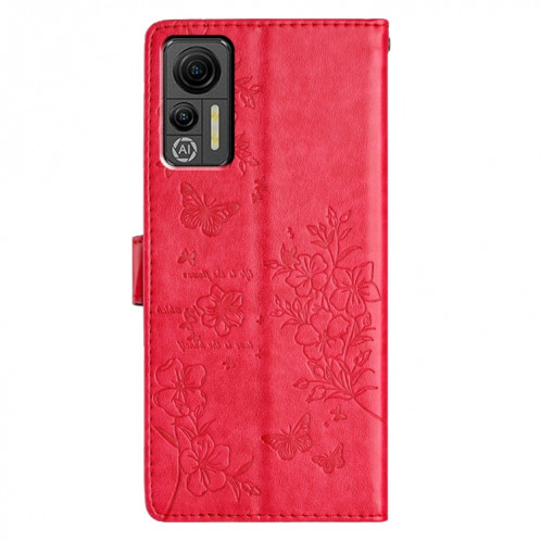 Pour Ulefone Note 14 Étui de téléphone en cuir gaufré avec motif papillon et fleur (rouge) SH301C502-06