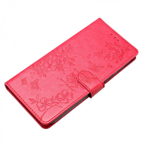 Pour Ulefone Note 14 Étui de téléphone en cuir gaufré avec motif papillon et fleur (rouge) SH301C502-06
