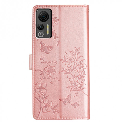 Pour Ulefone Note 14 Étui de téléphone en cuir gaufré avec fleur d'amour papillon (or rose) SH301D224-06