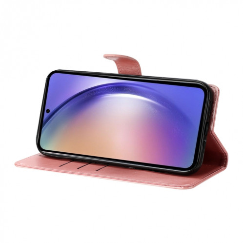 Pour Ulefone Note 14 Étui de téléphone en cuir gaufré avec fleur d'amour papillon (or rose) SH301D224-06