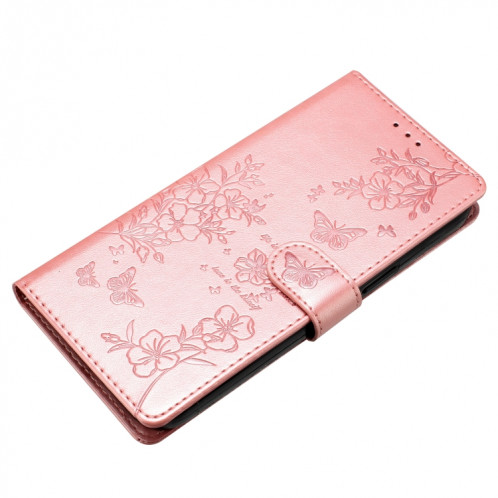 Pour Ulefone Note 14 Étui de téléphone en cuir gaufré avec fleur d'amour papillon (or rose) SH301D224-06