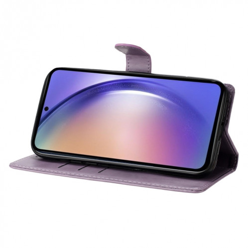 Pour Ulefone Note 14 Étui de téléphone en cuir gaufré avec motif papillon et fleur (violet) SH301E851-06