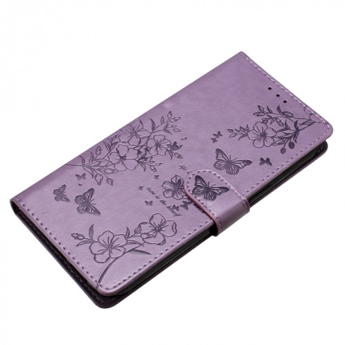 Pour Ulefone Note 14 Étui de téléphone en cuir gaufré avec motif papillon et fleur (violet) SH301E851-06