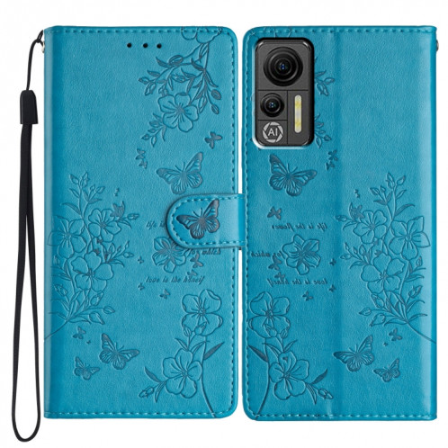 Pour Ulefone Note 14 Étui de téléphone en cuir gaufré avec fleur d'amour papillon (bleu) SH301F1-06