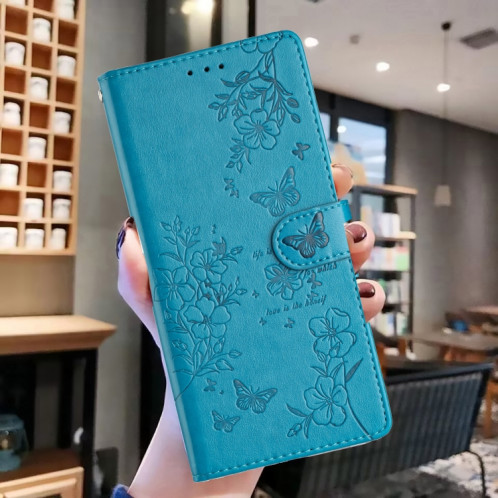 Pour Ulefone Note 14 Étui de téléphone en cuir gaufré avec fleur d'amour papillon (bleu) SH301F1-06