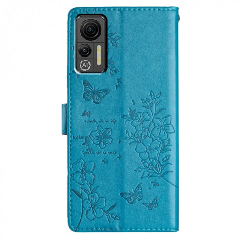 Pour Ulefone Note 14 Étui de téléphone en cuir gaufré avec fleur d'amour papillon (bleu) SH301F1-06