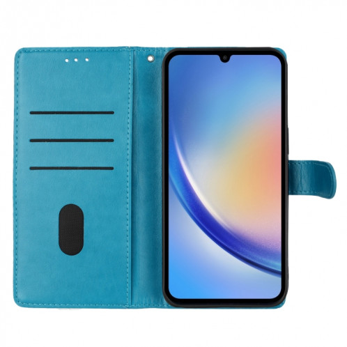 Pour Ulefone Note 14 Étui de téléphone en cuir gaufré avec fleur d'amour papillon (bleu) SH301F1-06