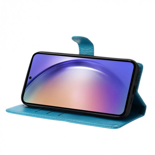 Pour Ulefone Note 14 Étui de téléphone en cuir gaufré avec fleur d'amour papillon (bleu) SH301F1-06
