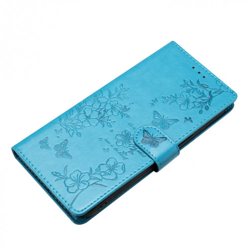 Pour Ulefone Note 14 Étui de téléphone en cuir gaufré avec fleur d'amour papillon (bleu) SH301F1-06