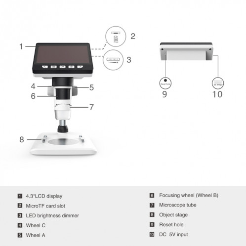 Inskam307 0-40mm 1080P 4.3 pouces écran LCD industrie de réparation de téléphone portable HD Microscope didactique électronique SH6825411-010