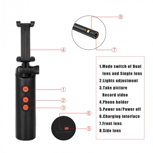 Endoscope numérique WiFi étanche à double caméra F280 1080P IP68, longueur: 5 m de câble dur (noir) SH902A1654-011