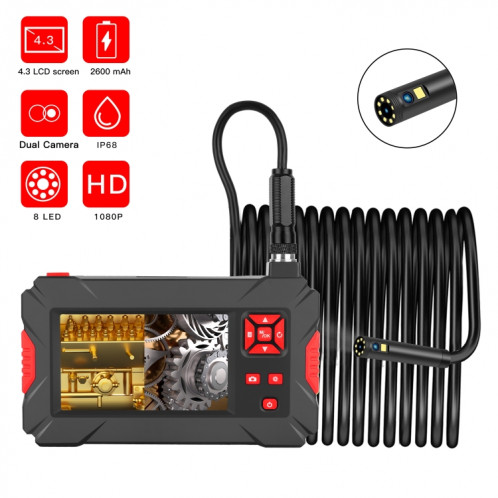 P30 8mm 1080P IP68 Endoscope numérique étanche à écran de 4,3 pouces à double caméra, longueur: 5 m de câble dur (noir) SH702A777-08