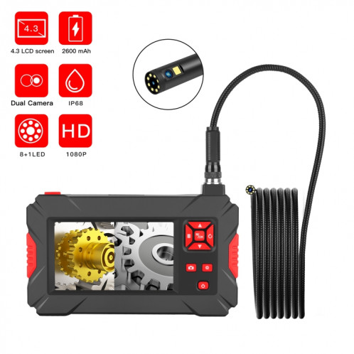 P30 8mm 1080P IP68 Endoscope numérique étanche à écran de 4,3 pouces à double caméra, longueur: tube de serpent de 3 m (noir) SH802A408-08