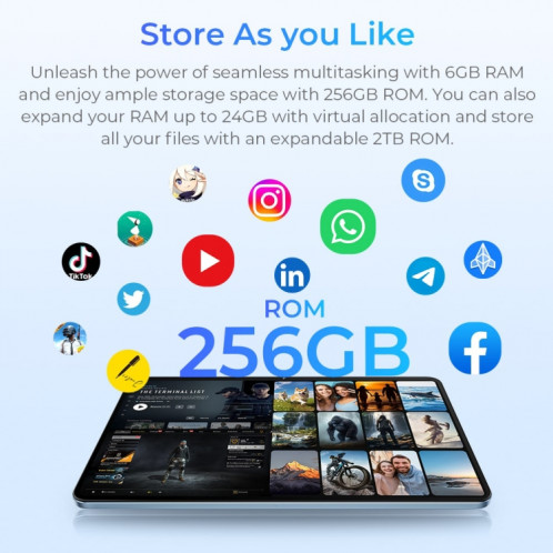  Tablette PC OUKITEL OT5S 12 pouces écran 2,4K, 6 Go + 256 Go, Android 14 Unisoc Tiger T606 Octa Core, prise en charge du réseau double SIM 4G, (gris) SO801B1882-023