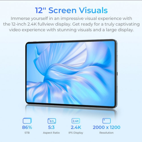  Tablette PC OUKITEL OT5S 12 pouces écran 2,4K, 6 Go + 256 Go, Android 14 Unisoc Tiger T606 Octa Core, prise en charge du réseau double SIM 4G, (gris) SO801B1882-023
