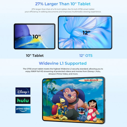  Tablette PC OUKITEL OT5S 12 pouces écran 2,4K, 6 Go + 256 Go, Android 14 Unisoc Tiger T606 Octa Core, prise en charge du réseau double SIM 4G, (gris) SO801B1882-023