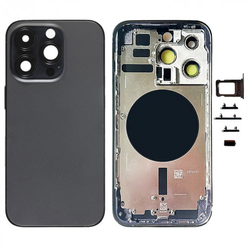 Pour iPhone 14 Pro Cache arrière de batterie avec touches latérales et plateau de carte, Version : Version CE EU (noir) SH803A322-08
