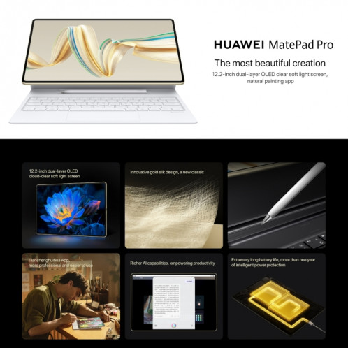 HUAWEI MatePad Pro 12,2 pouces Écran Soft Light WiFi, 16 Go + 1 To, HarmonyOS 4.2 Hisilicon Kirin 9010W (Noir) SH203C1411-017