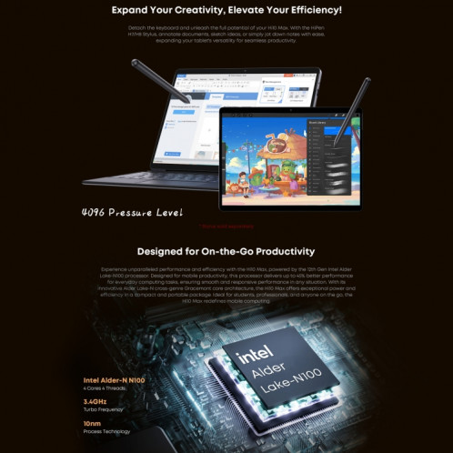 Tablette PC CHUWI Hi10 Max, 12 Go + 512 Go, 12,96 pouces, Windows 11 Intel Arder Lake N100 Quad Core WiFi6 SC83011305-011