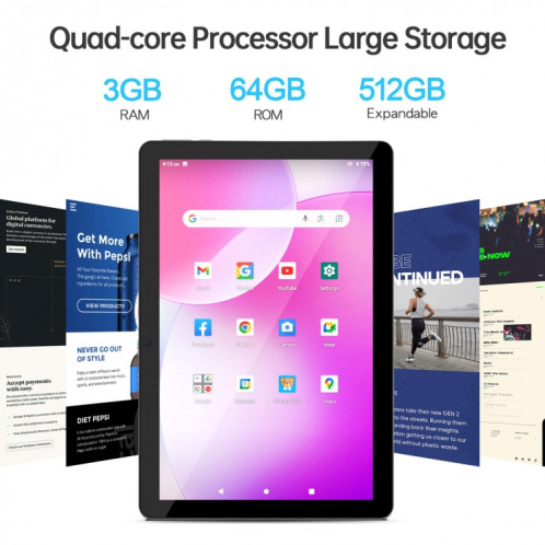 Tablette PC WiFi VASOUN M30A, 3 Go + 64 Go, 10,1 pouces, Android 13 RK3562 Quad Core CPU, version mondiale avec Google Play, prise américaine (bleu) SV201A1638-08
