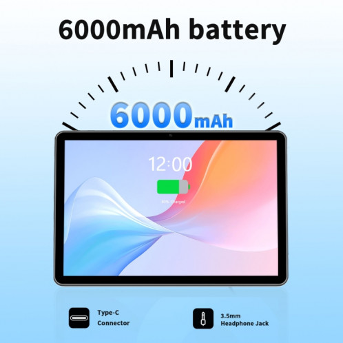 Tablette PC WiFi VASOUN E10, 4 Go + 64 Go, 10,1 pouces, Android 14 Allwinner A523 Octa Core CPU, version mondiale avec Google Play, prise américaine (gris) SV601A632-08