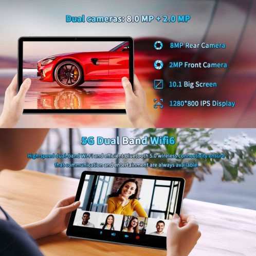 Tablette PC WiFi VASOUN E10, 4 Go + 64 Go, 10,1 pouces, Android 14 Allwinner A523 Octa Core CPU, version mondiale avec Google Play, prise américaine (gris) SV601A632-08